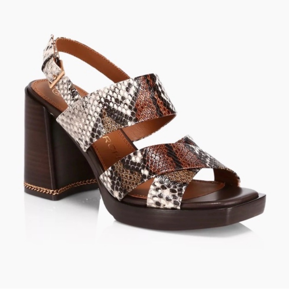 TORY BURCH RUBY SLINGBACK PUMP SANDAL ASPEN PRINTED SNAKE LEATHER